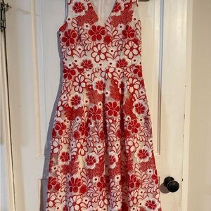Taylor Red and White Floral Midi Dress